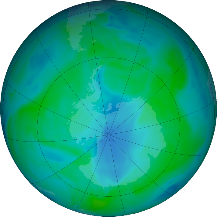 Antarctic ozone map for 02 January 2023